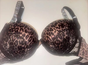 Gr. 36DD sehr sexy Push-Up BH Victoria's Secret Animal Print Glitzer Träger - Bild 1 von 12