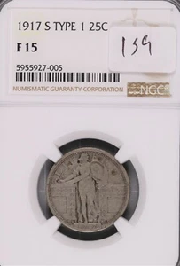 1917-S Type 1 Standing Liberty Silver Quarter NGC F-15 #005 - Picture 1 of 2