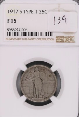 1917-S Type 1 Standing Liberty Silver Quarter NGC F-15  #005 - Image 1 of 2