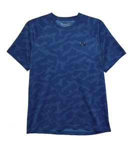 Under Armour Heat Gear, blau mit geometrischem Print Activewear Logo Shirt, Gr. L - Bild 1 von 3