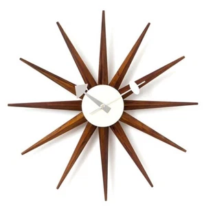 George Nelson Design Sunburst Wall Clock Wood Brown DAIVA Reproduction Modern - Picture 1 of 5