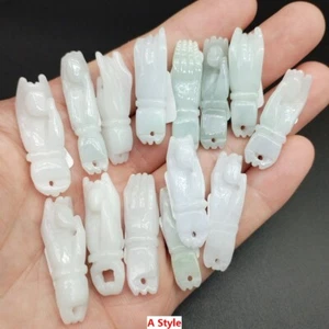 Certified 100% Natural Type A Jade Jadeite Carved Buddha Hand Lucky Pendant - Picture 1 of 30