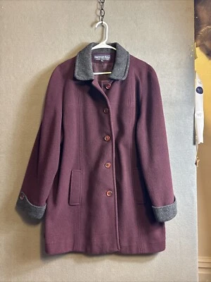 Herman Kay Wool Winter Coat Plum Purple Gray Size 16 Wool Lined - Image 1 of 4