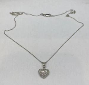 Roberto Coin 18K White Gold Pave Heart Necklace 16.5” - Picture 1 of 5
