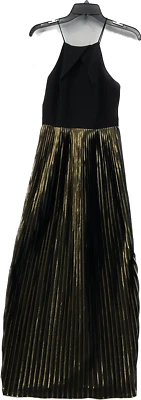 Vestido Aidan Mattox sin mangas con tiras para mujer talla 0 negro dorado forrado a rayas Foto 1 de 4