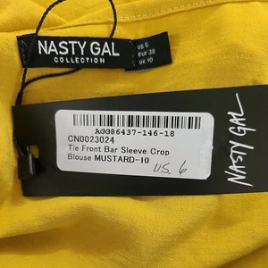 NWT Nasty Gal Tie Front Bar Sleeve Crop Blouse Mustard Top Size 6 - Picture 1 of 5
