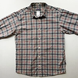 Patagonia Shirt Fezzman LS Button Up Mens M Plaid Organic Cotton Red Blue Ivory - Picture 1 of 10