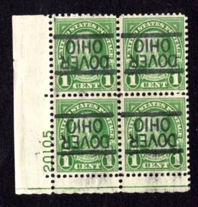 USA Scott # 552 Precancel Plate Block ~ Inverted ~ Type 204 Dover - Ohio - Picture 1 of 1