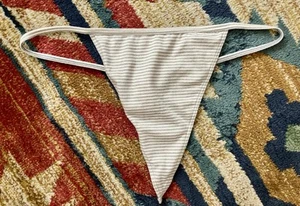 NWT - Victoria's Secret- V-String - Grey/White Stripe - Cotton Blend - XL - Picture 1 of 2