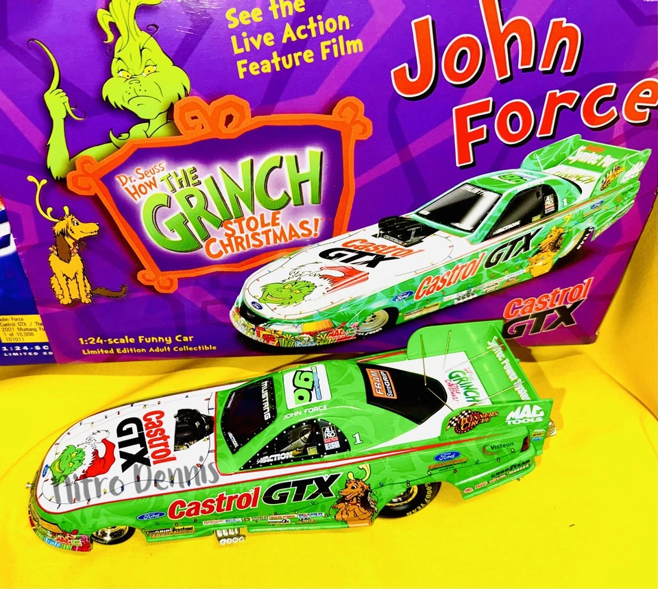 NHRA JOHN FORCE 1:24 Diecast CHRISTMAS GRINCH Funny Car NITRO DENNIS Action - Image 1 of 4