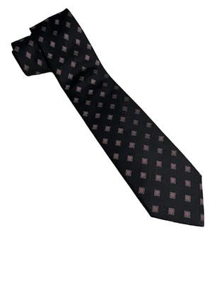 Hugo Boss Men’s Black Necktie Red Diamond Geometric 100% Silk Tie Made In Italy - Image 1 of 4