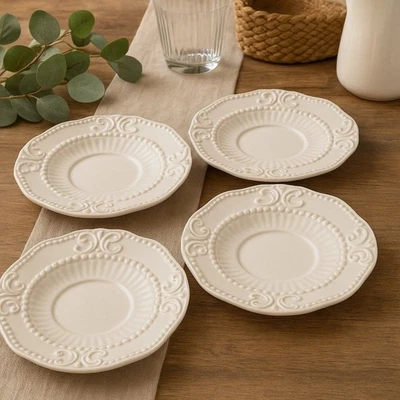 Conjunto de 4 pires de grés branco barroco American Atelier fazenda em relevo - Imagem 1 de 4