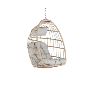 Wicker Outdoor Garden Rattan Egg Swing Chair Hanging Porch Swing Chair with Gray - Picture 1 of 9