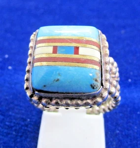 VINTAGE SOUTHWEST SEHR AUSGEFALLENER TÜRKIS RING GRÖSSE 6 STERLING - Bild 1 von 6