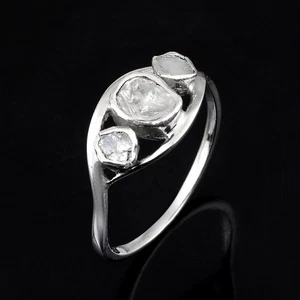 Natural Polki Diamond 925 Solid Sterling Silver Ring Uncut Diamond Jewelry - Picture 1 of 5