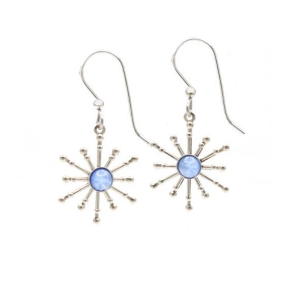 New Silver Forest Jewelry Snowflake Spoke with Blue Stone76angle Earrings - Image 1 of 1