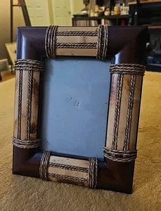 Bamboo Island Tiki Wood Photo Frame Twine 5"x 7" Stand - Picture 1 of 7