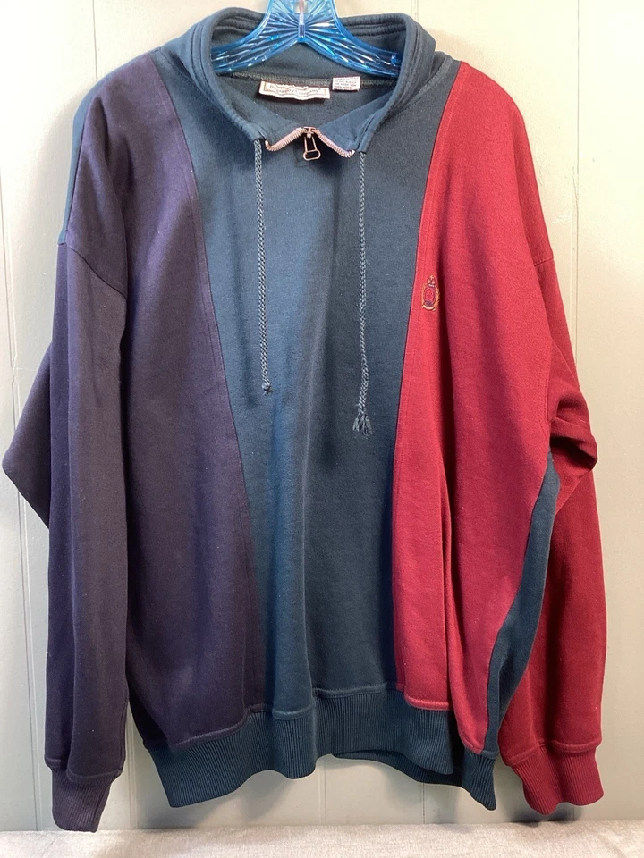 Vintage Bugle Boy Polo Shirt Mens XL Green Navy Colorblock Rugby Long Sleeve 90s - Image 1 of 4