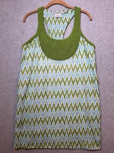 Gretchen Scott Green Beaded Cotton Sleeveless Ikat Chevron Sheath Dress Medium M - Picture 1 of 9