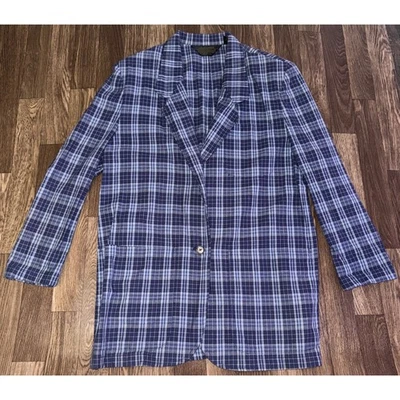 Eddie Bauer Womens Plaid Longline Blazer Jacket Blue Career Casual - Image 1 of 4