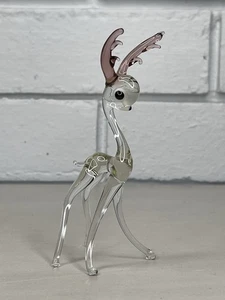 Vintage Lampwork Art Glass Deer Clear w/Coloured Antlers Figurine Ornament MCM - Picture 1 of 7
