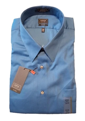 Men's ARROW USA 1851 cadet blue fitted sateen LS dress shirt sz 17 1/2 34/35 NWT - Image 1 of 4