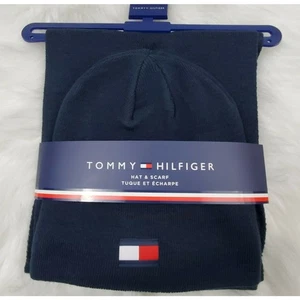 Tommy Hilfiger Navy Logo Beanie Scarf Set New - Picture 1 of 3