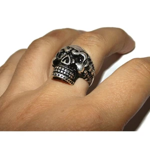 Anello da uomo in argento sterling rocker biker pirata teschio sigillo mignolo misura 8,5 - Foto 1 di 5