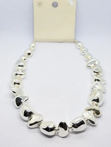 M&S Chunky Silver Tone Beaded Statement Necklace, Shiny Silver Large Beaded... - Picture 1 of 5