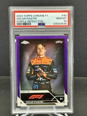 2023 Topps cromo Fórmula 1 F1 Oscar Piastri refractor púrpura 23/399 PSA 10 #40 Foto 1 de 2