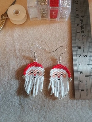 Handmade Beaded Earrings - Santa  - Christmas - Image 1 of 4