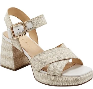 Marc Fisher 8.5 M Gemmie Light Natural Buckle Woven Shoes Block Heel Sandals - Picture 1 of 4