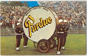 West Lafayette, Indiana PURDUE UNIVERSITY Giant Bass Drum 1960s Postcard - Picture 1 of 2