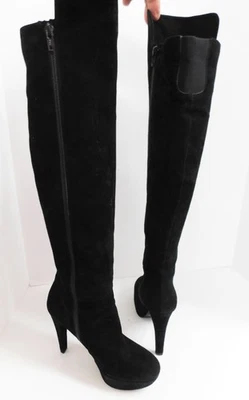 Botas Stuart Weitzman negras hasta la rodilla gamuza cuero plataforma tacón alto talla 6,5 Foto 1 de 4