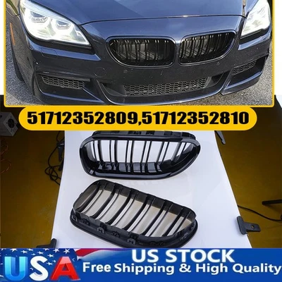 For 2012-2018 BMW M6 F06 F12 F13 650i 640i Front Kidney Grille Grill Gloss Black - Image 1 of 4