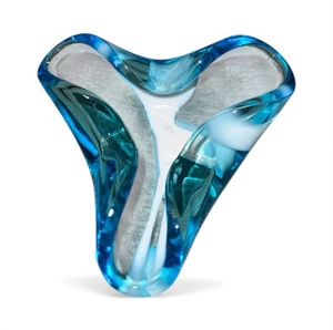 Murano Kunstglas Schale / Aschenbecher blau-weiß Wirbel Design - Bild 1 von 3
