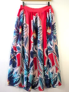 Chico’s Tropical Floral Maxi Skirt Women’s Size 1 Multicolor Coral Blue Boho - Picture 1 of 12