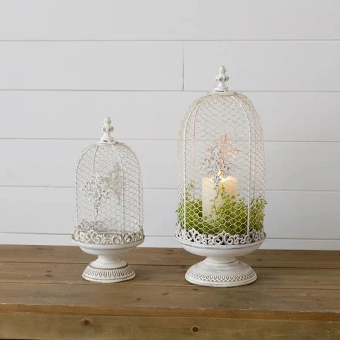 Iron Candle Holders-Flower Pots Birdcages on Risers - Fleur-De-Lis-17.5''H Cover