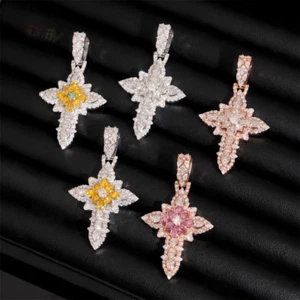 VVS1 D Custom Moissanite Rose Kreuz Anhänger massiv 925 bestanden Tester! - Bild 1 von 10