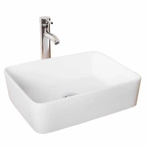 T9093  Rectangle Porcelain Ceramic Vessel Sink  Faucet Pop-up Drain Set - Bild 1 von 5