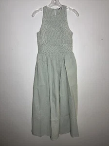 Madewell Melody Smocked Midi Dress Small Sleeveless Poplin A Line Pistachio - Picture 1 of 14