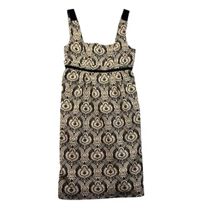 Diane Von Furstenberg Dress Women's 8 Gold Black Rosario Brocade Classy Pockets - Picture 1 of 9