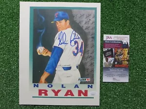 NOLAN RYAN SIGNED 8.5 x 11 TEXAS RANGERS 1992 FLEER CANVAS PRINT PHOTO JSA COA - Picture 1 of 4