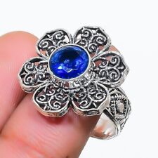 London Blue Topaz Gemstone Handmade 925 Sterling Silver Jewelry Ring Size 8