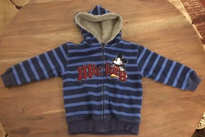 Disney Parks Kids' Mickey Graphic Blue Striped Pile Lined Hood XXS Zip Jacket - Picture 1 of 9