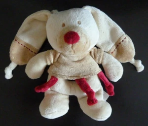 *. Doudou hochet NICOTOY KIABI LAPIN BASTIEN beige rouge grelot EXCELLENT ETAT - Picture 1 of 4
