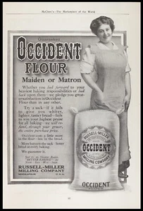 Antiguo saco de harina de doncella o matrona decoración de cocina de colección 1912 anuncio impreso - Imagen 1 de 1