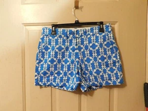 Crown And Ivy Blue With White Seahorse Shorts Size 4 Button 4 Pockets 5" Inseam - Picture 1 of 4