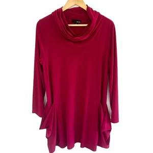 Sun Kim Tunika Top Gr. Large Magenta Taschen Wasserfallausschnitt Lagenlook drapierter Saum - Bild 1 von 6
