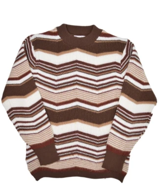 Vintage Kings Road Sweater Mens M Brown Striped Crewneck Sears Chevron Grandpa - Image 1 of 4